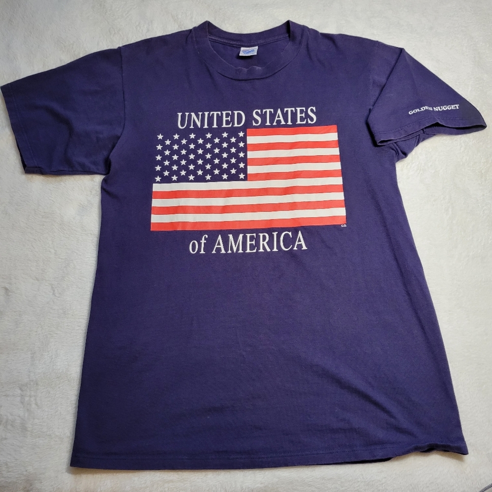 Vintage Golden Nugget Las Vegas USA Flag Shirt Size Large Red White Blue Single
